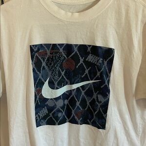Nike White Tee with Blue and Black Graphic-  90s style